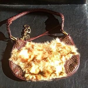 Vintage Bebe Spellout Y2K Rabbit Fur shoulder bag
